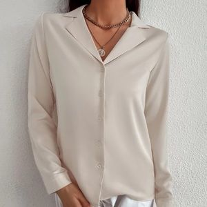 Brand New • Beige Button Down Blouse • Large (8/10)